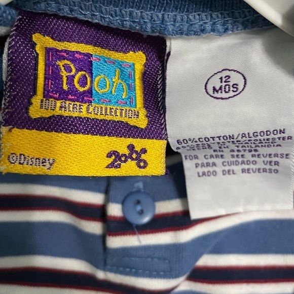 Disney Pooh 100 acre collection size 12 month onesie for boys with blue stripes - Picture 6 of 6